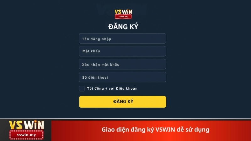 Giao diện đăng ký VSWIN dễ sử dụng