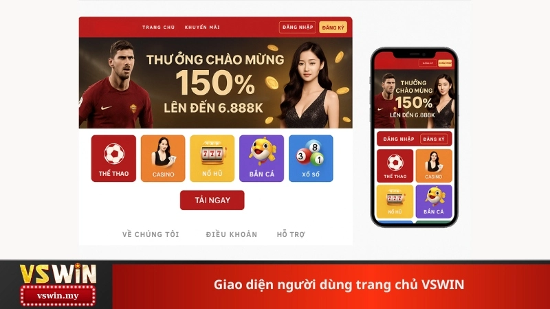 Giao diện người dùng trang chủ VSWIN