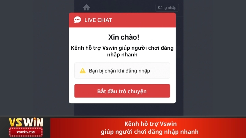 Kênh hỗ trợ Vswin giúp người chơi đăng nhập nhanh