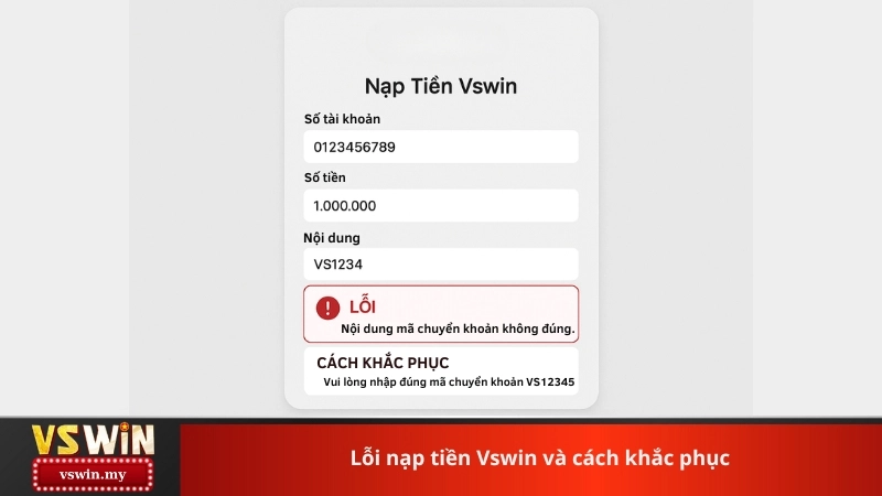Lỗi nạp tiền Vswin và cách khắc phục