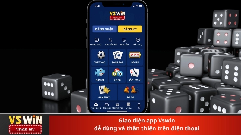 Giao diện app Vswin dễ dùng và thân thiện trên điện thoại